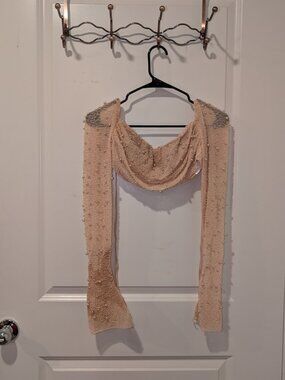 Beaded Pearl Two Piece Set | Nude Mesh Top & Skirt Formal Oh Polly